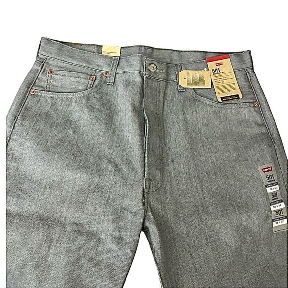 Levis 501 Jeans Mens 36x32 Grey Denim Button Fly NEW - Picture 4 of 9